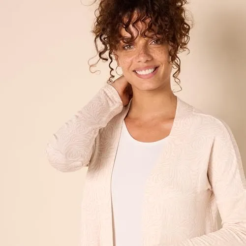 Amazon Essentials Women's Relaxed-Fit Lightweight Lounge Terry Open-Front Cardigan, Beige Zebra Stripe, X-Small