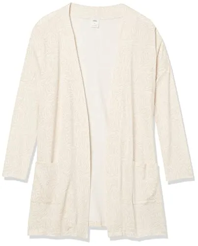 Amazon Essentials Women's Relaxed-Fit Lightweight Lounge Terry Open-Front Cardigan, Beige Zebra Stripe, X-Small