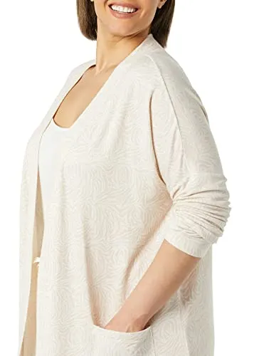 Amazon Essentials Women's Relaxed-Fit Lightweight Lounge Terry Open-Front Cardigan, Beige Zebra Stripe, X-Small