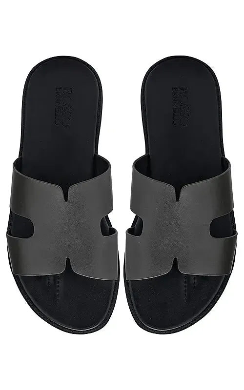 Black Leather Slippers