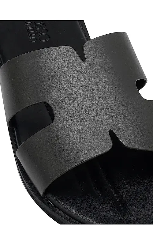 Black Leather Slippers