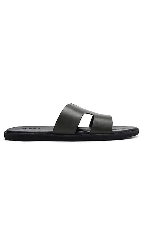 Black Leather Slippers