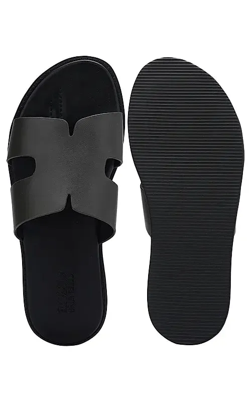 Black Leather Slippers