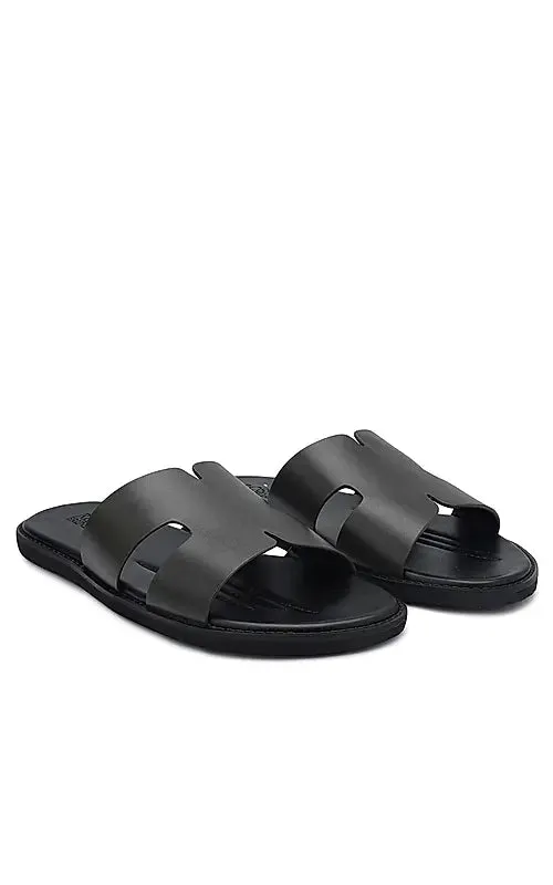 Black Leather Slippers