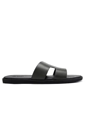 Black Leather Slippers