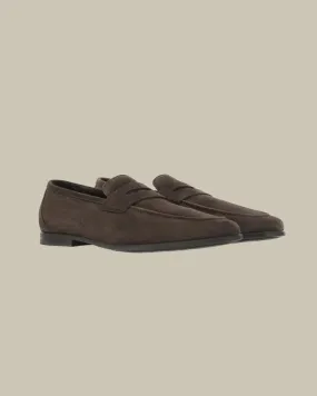 Brown Suede Penny Loafer With Leather Sole