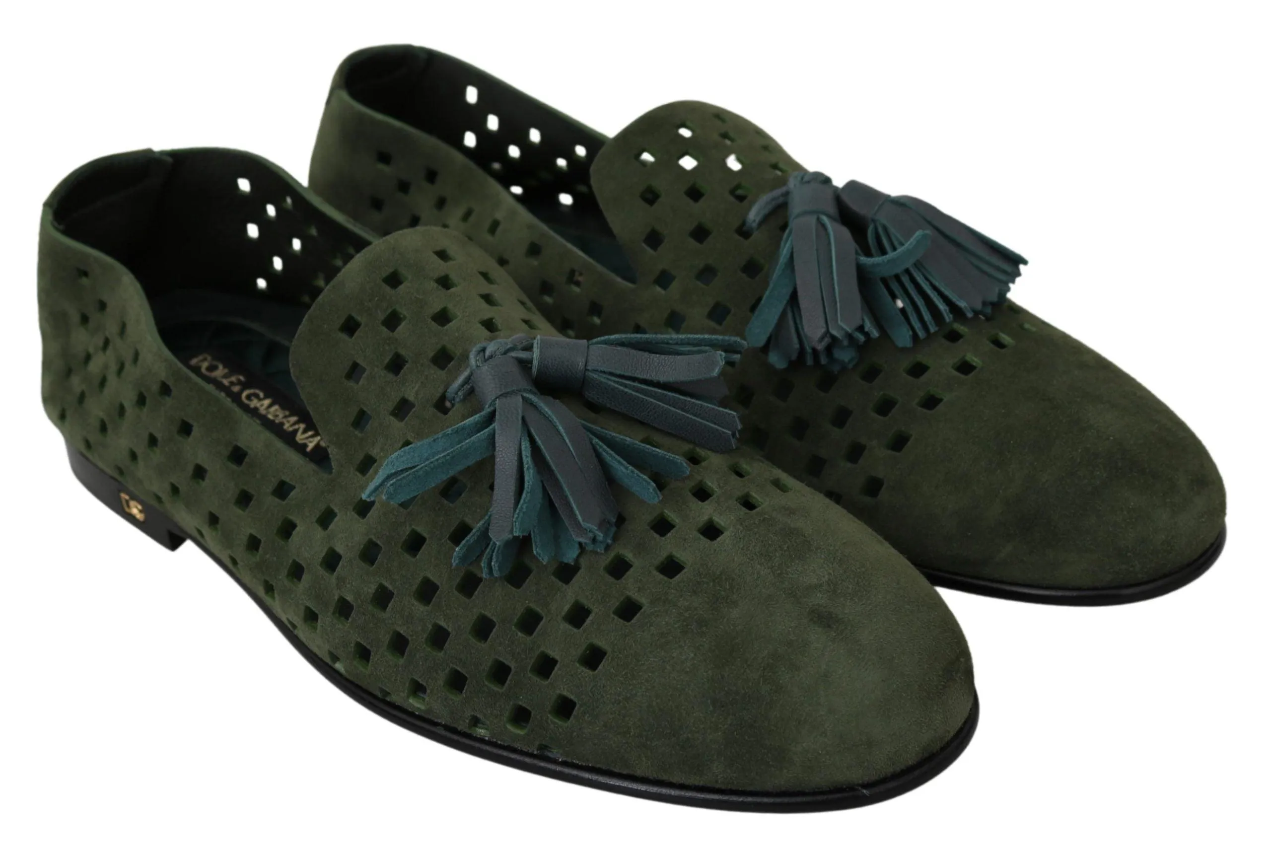 Dolce & Gabbana Elegant Green Suede Loafers for Herre