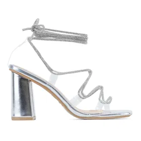Elysia - Wide Fit Criss-Cross Rhinestone Strap Heels, Square Toe Design, Glamorous Party Footwear, Chic & Comfortable for Evening Events