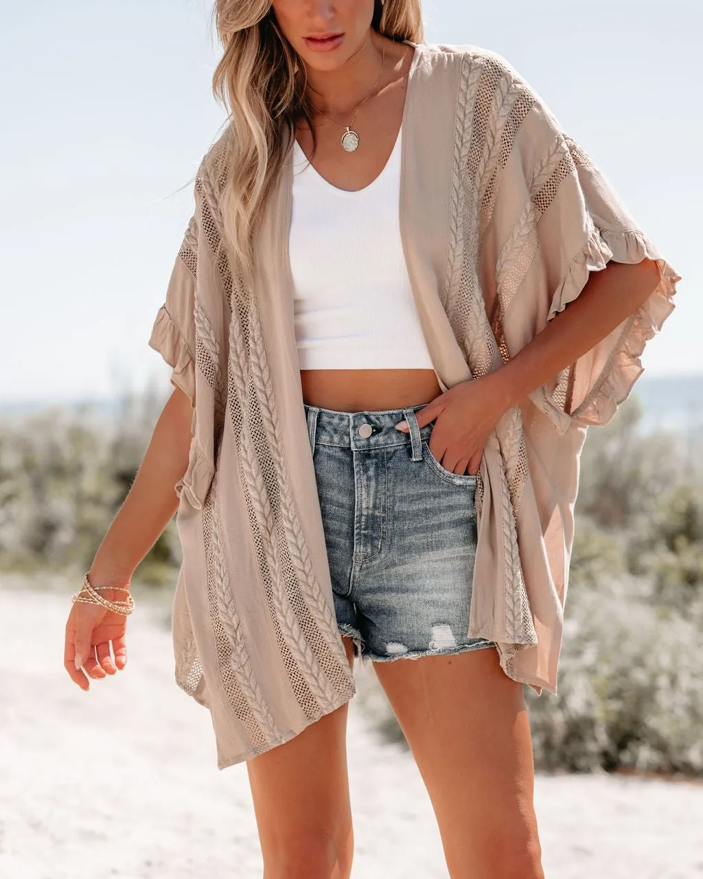 Latte Open Front Textured Kimono - FINAL SALE