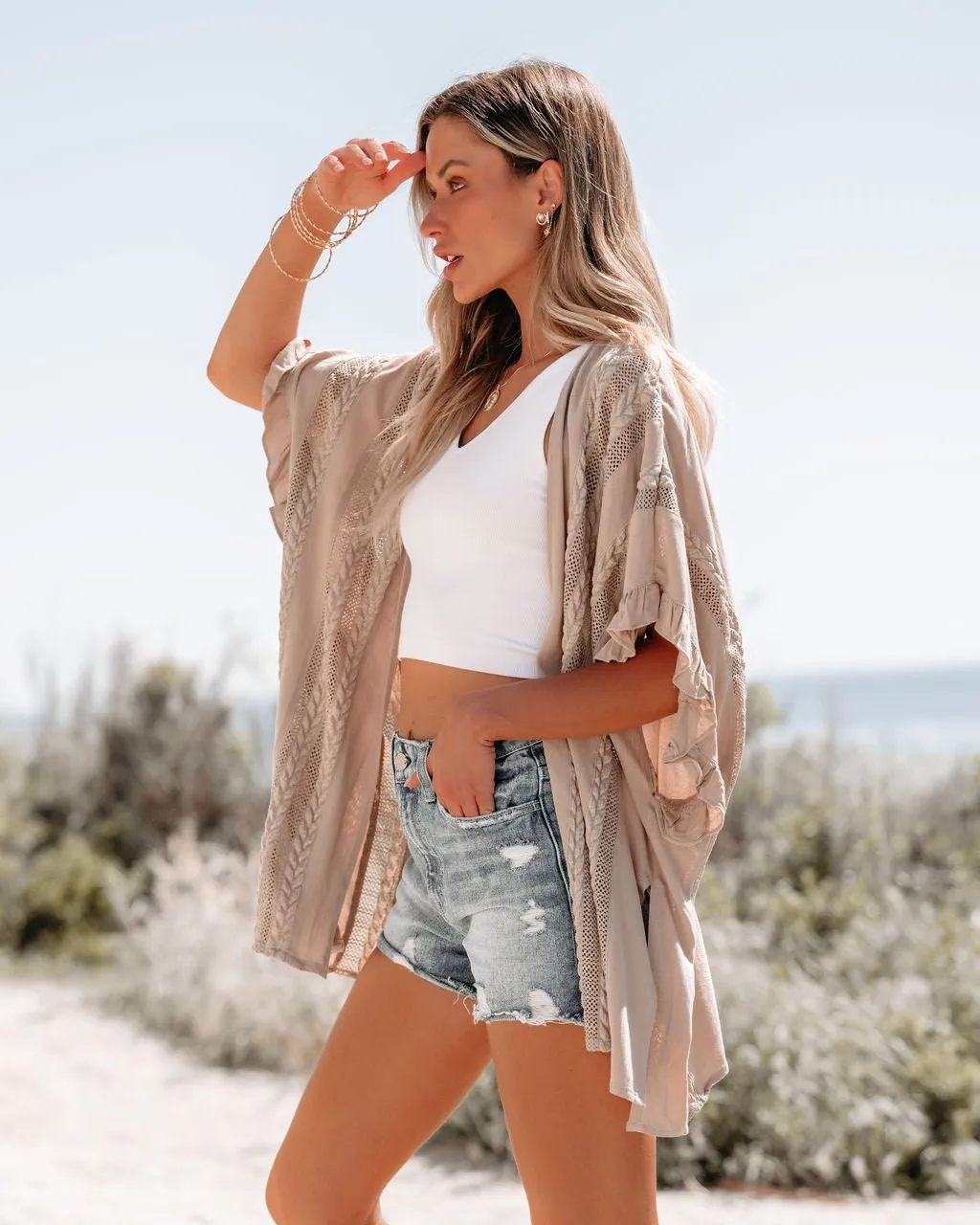 Latte Open Front Textured Kimono - FINAL SALE