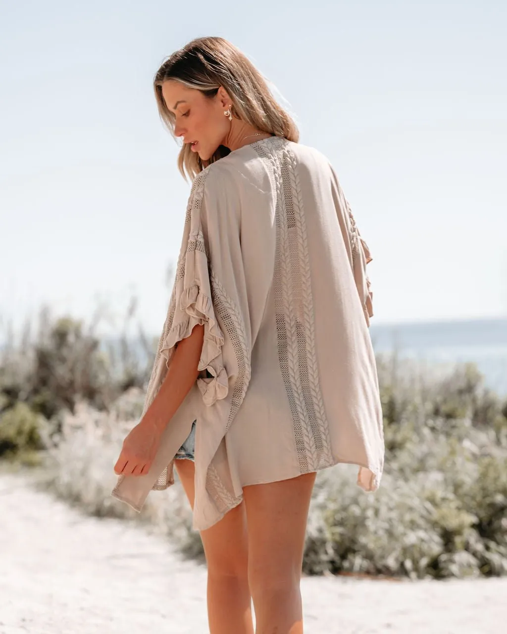 Latte Open Front Textured Kimono - FINAL SALE