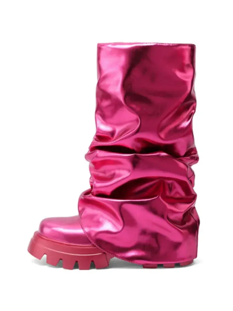 New Thick Sole High Heel Fashion Pleated Boots