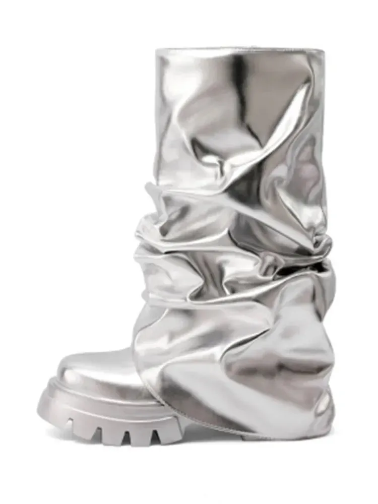 New Thick Sole High Heel Fashion Pleated Boots