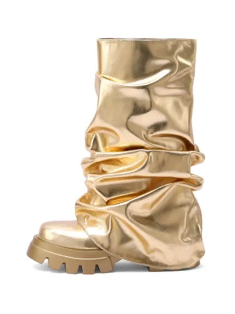 New Thick Sole High Heel Fashion Pleated Boots