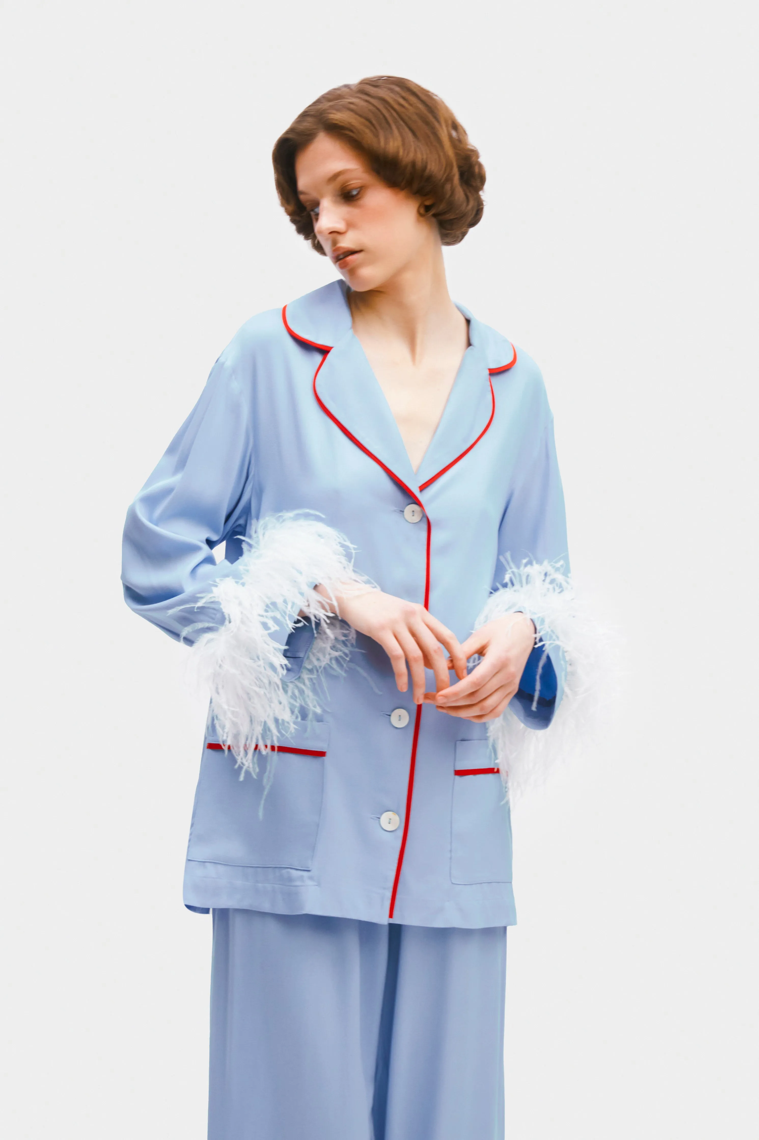 Party Pyjama Set with Detachable Feathers in Celeste