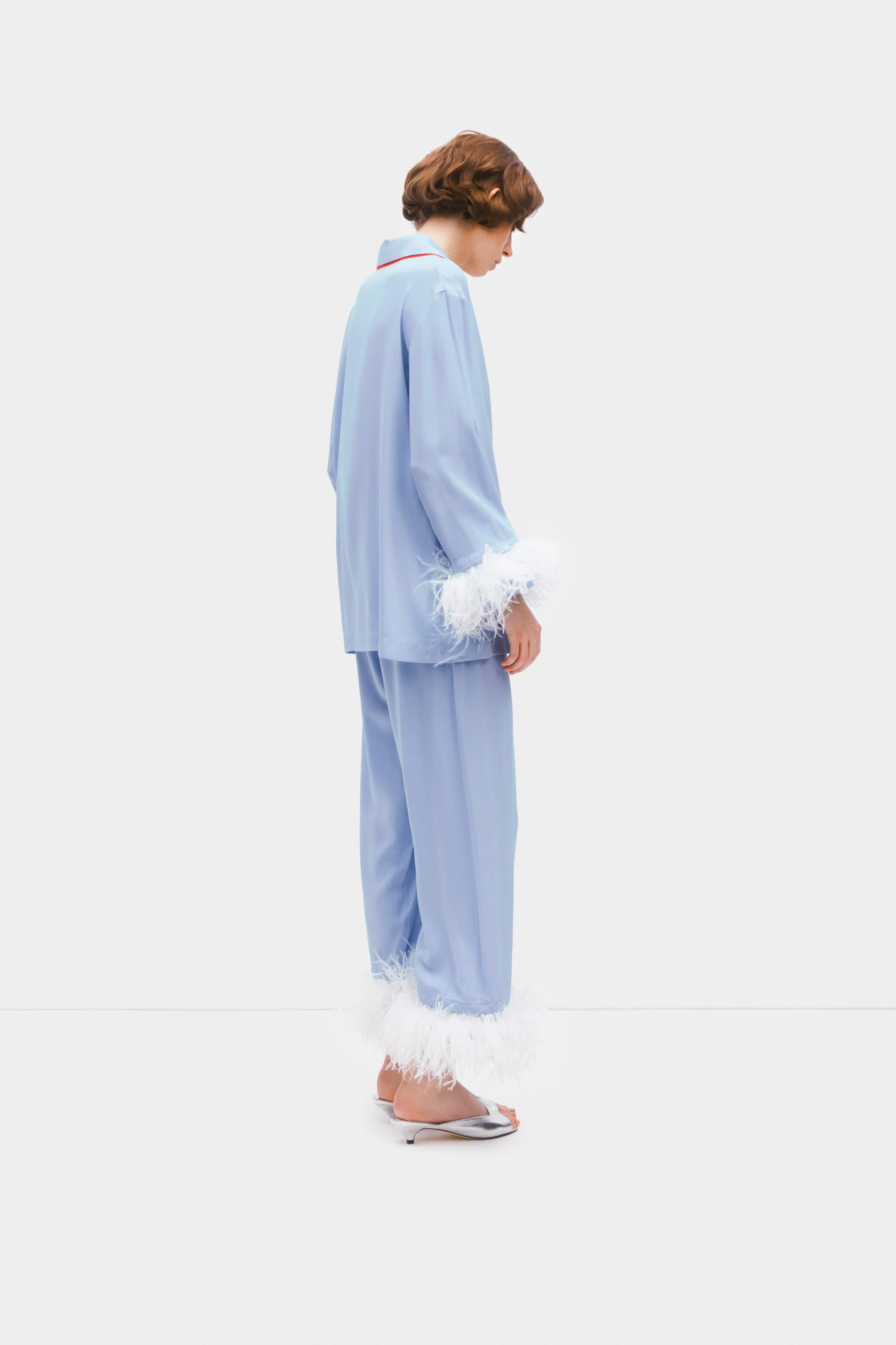 Party Pyjama Set with Detachable Feathers in Celeste