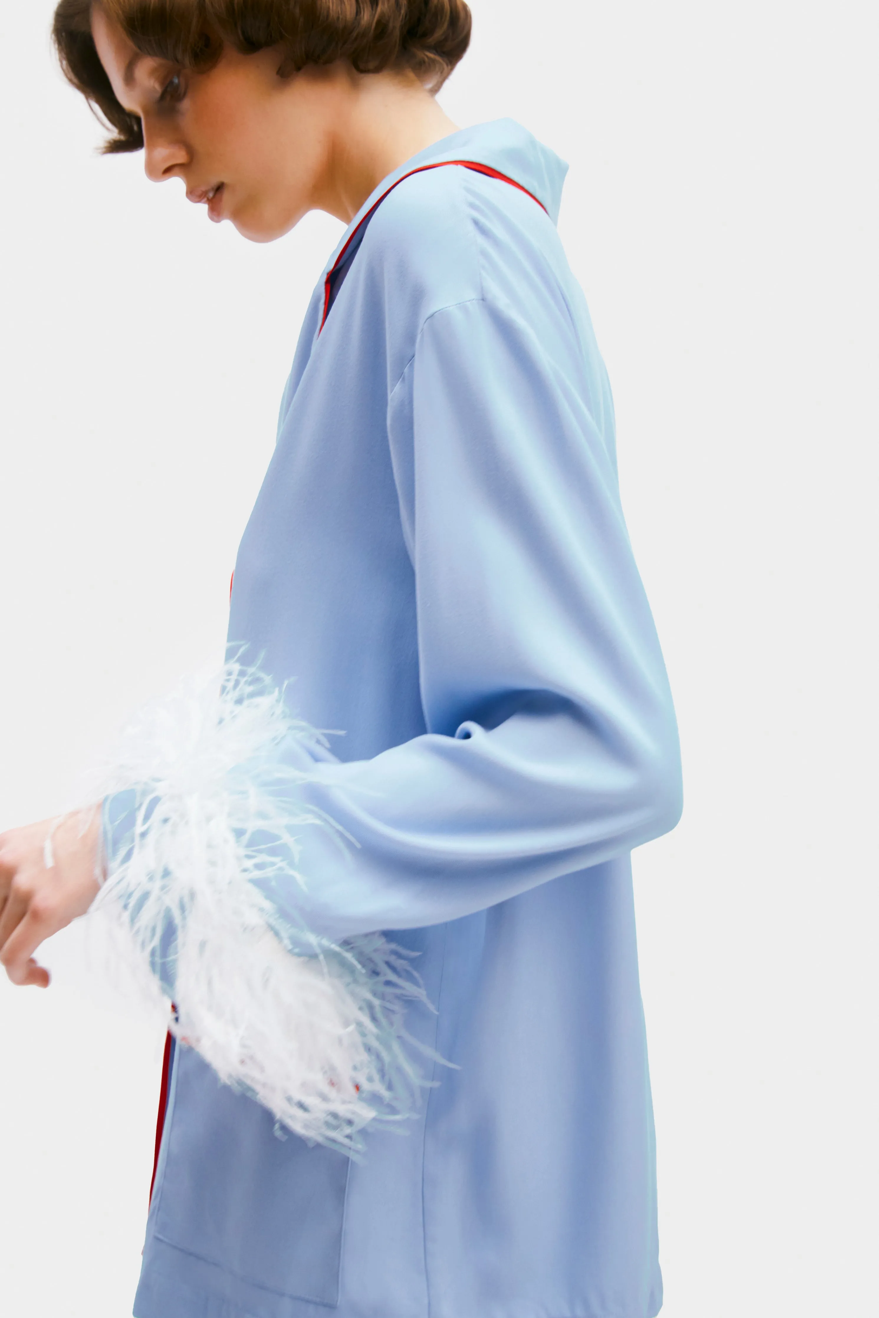 Party Pyjama Set with Detachable Feathers in Celeste