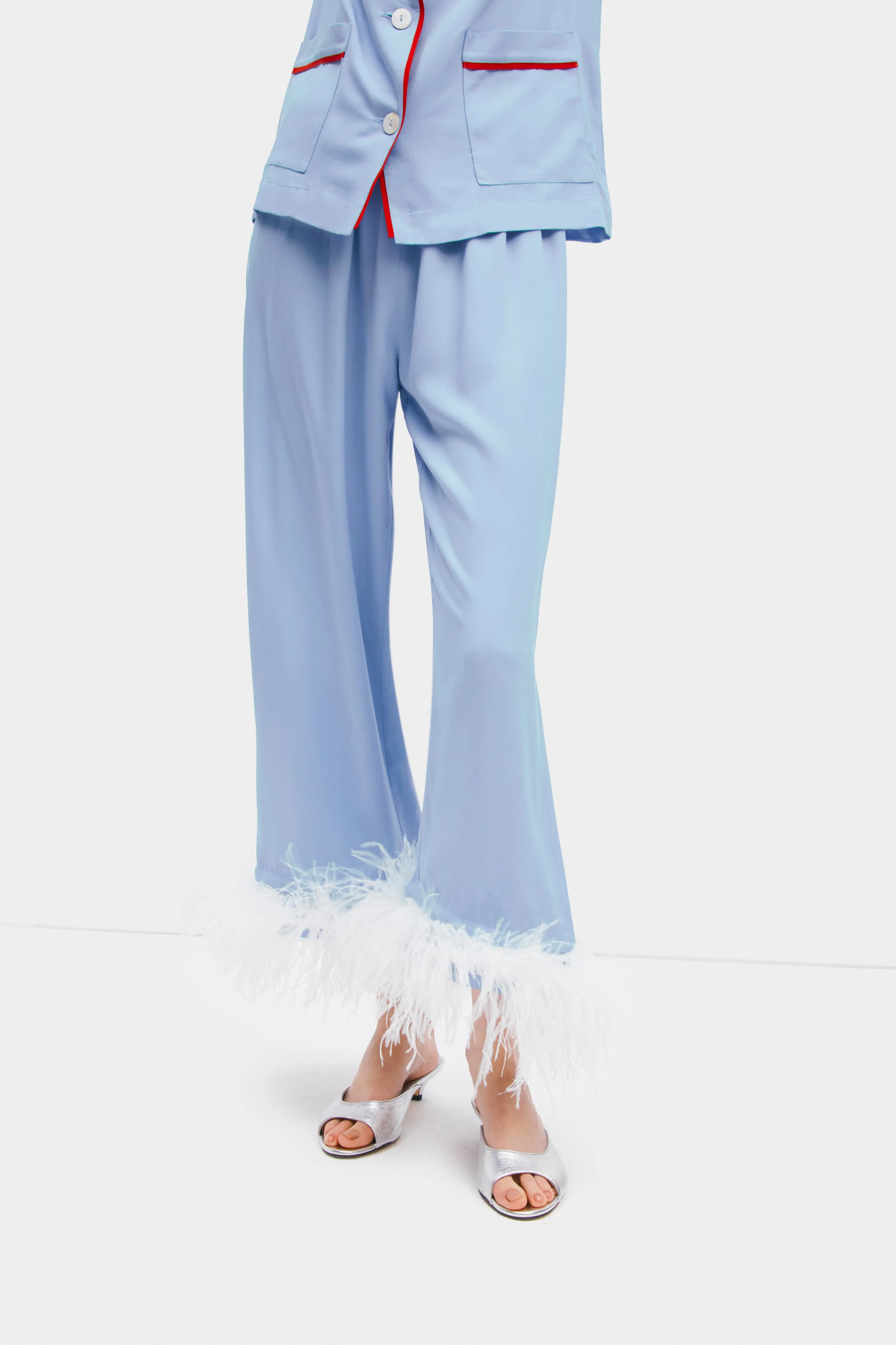 Party Pyjama Set with Detachable Feathers in Celeste
