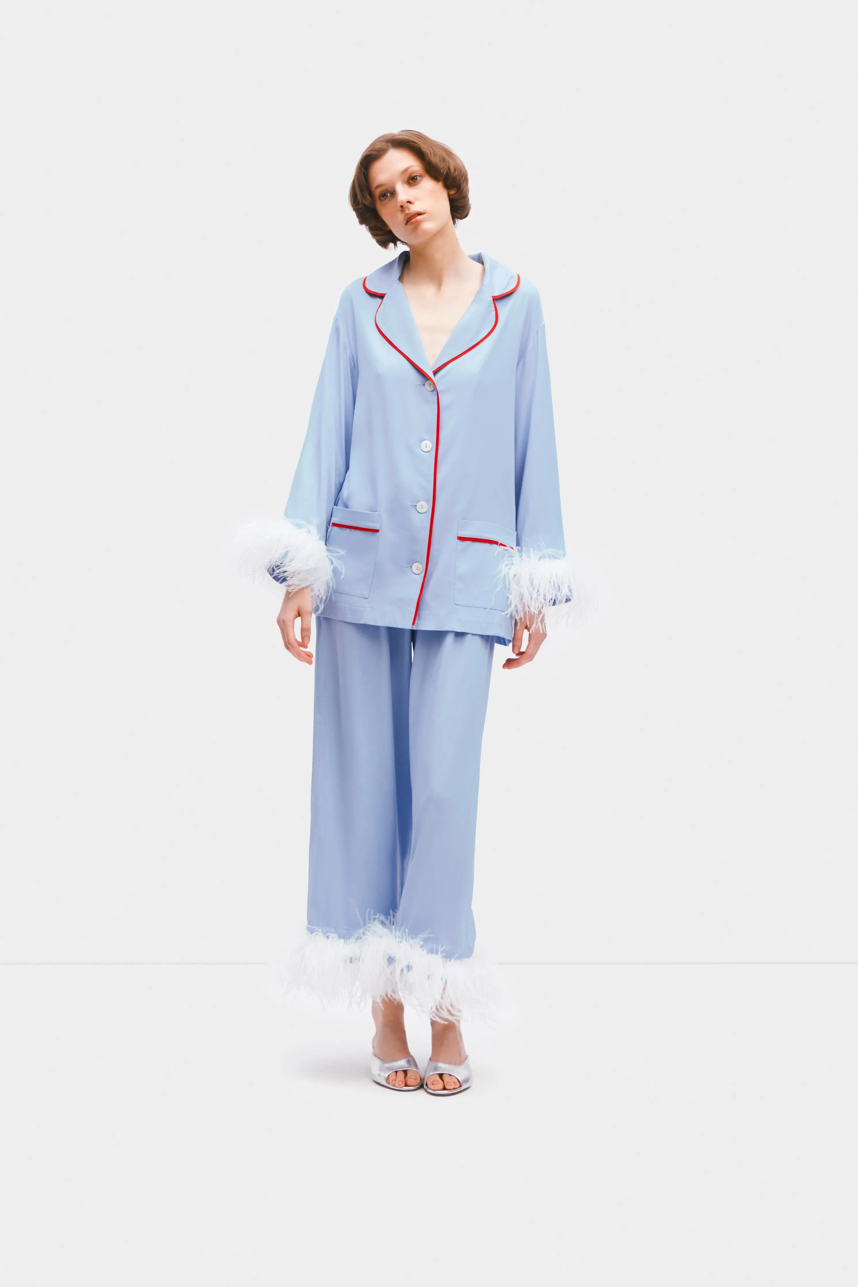 Party Pyjama Set with Detachable Feathers in Celeste