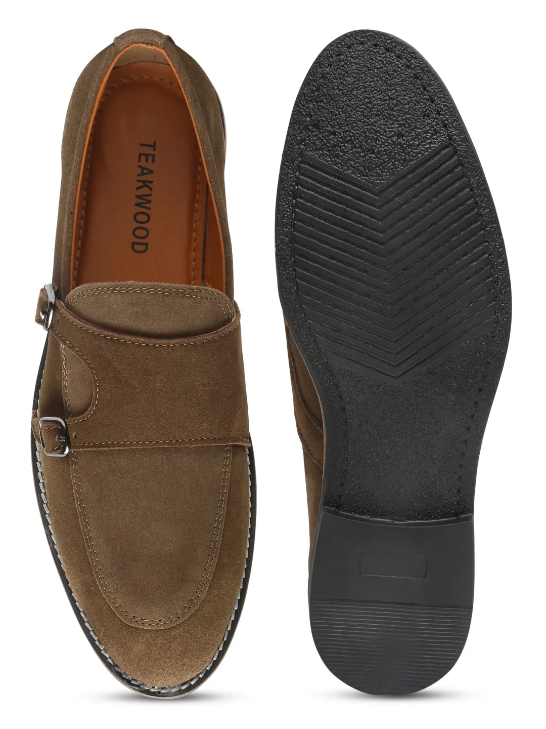 Teakwood Leather Men Solid Olive Round-Toe Monks- Clearance sale