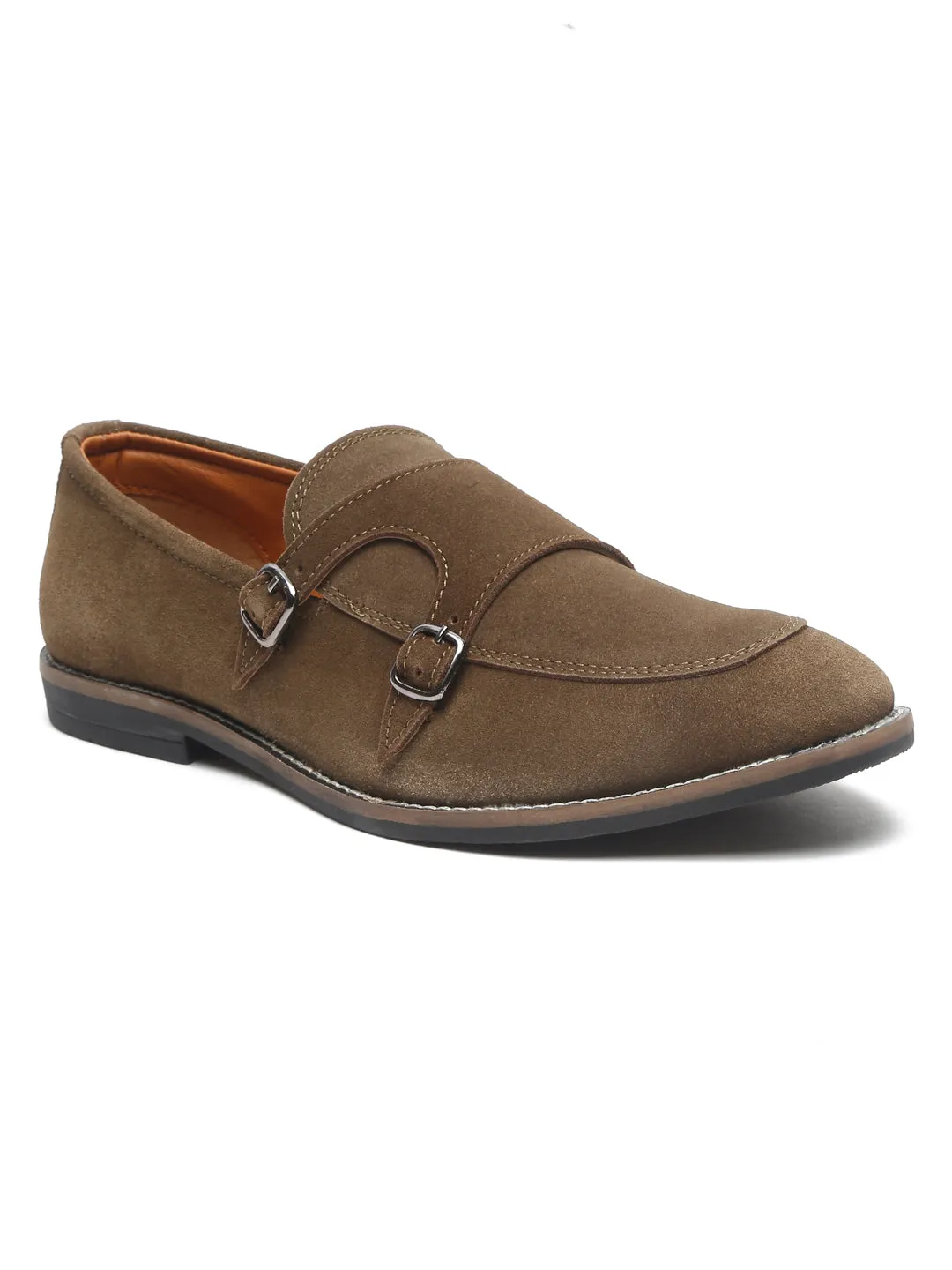 Teakwood Leather Men Solid Olive Round-Toe Monks- Clearance sale