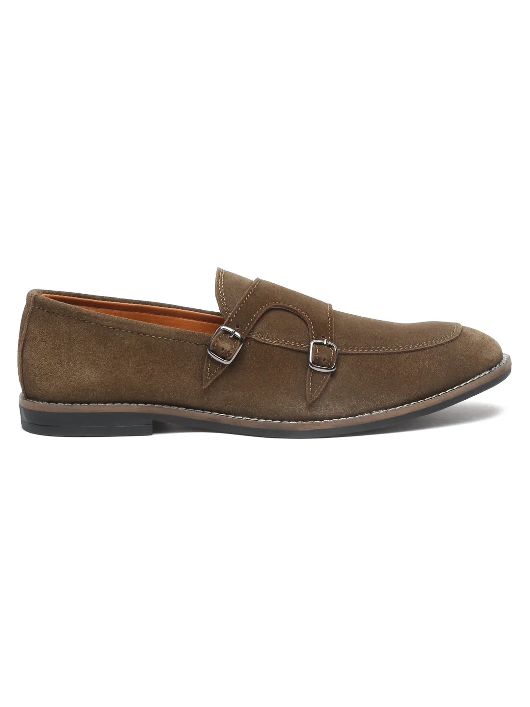 Teakwood Leather Men Solid Olive Round-Toe Monks- Clearance sale