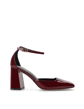 Travis Closed Toe Block Heels - Wine Patent Leather