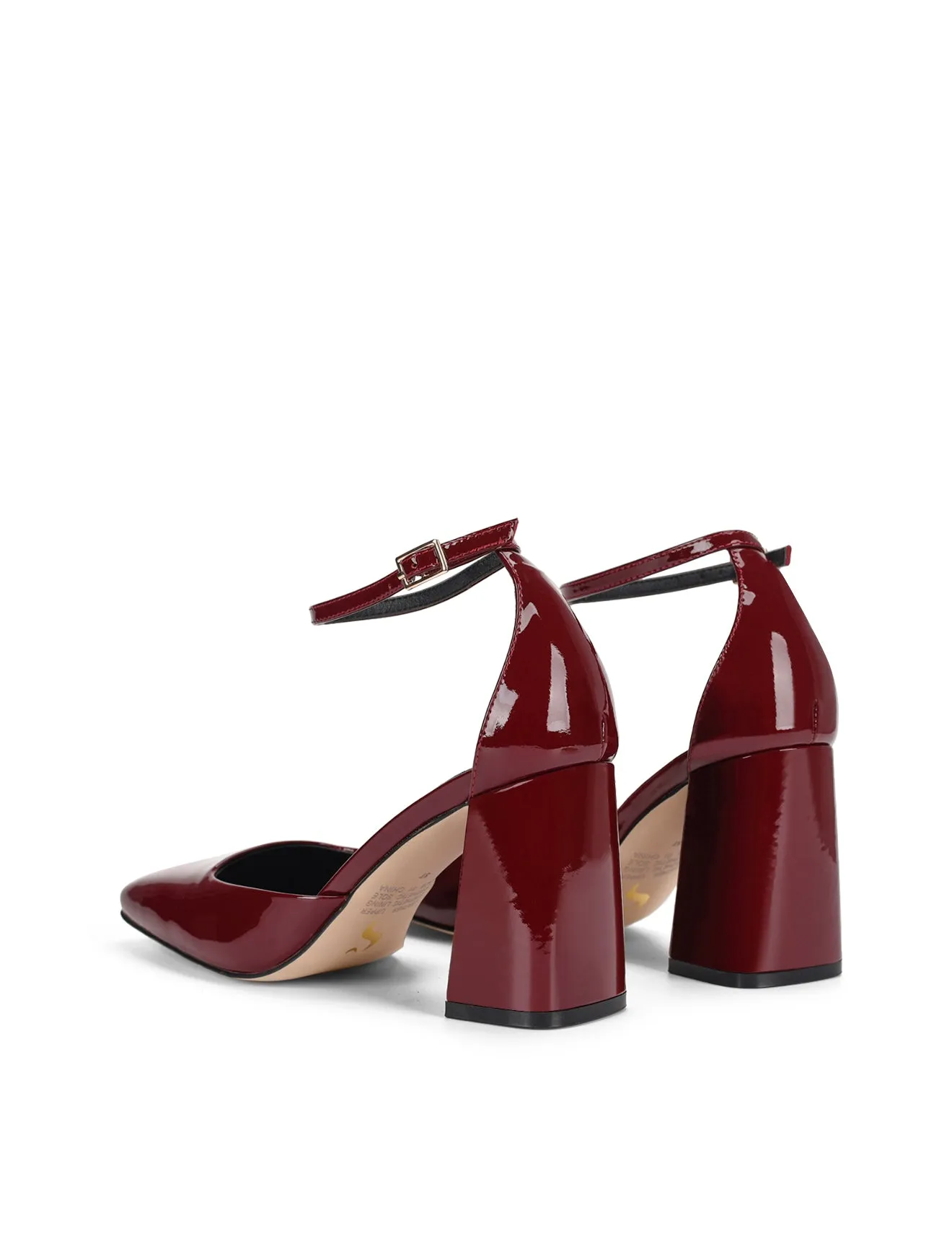 Travis Closed Toe Block Heels - Wine Patent Leather