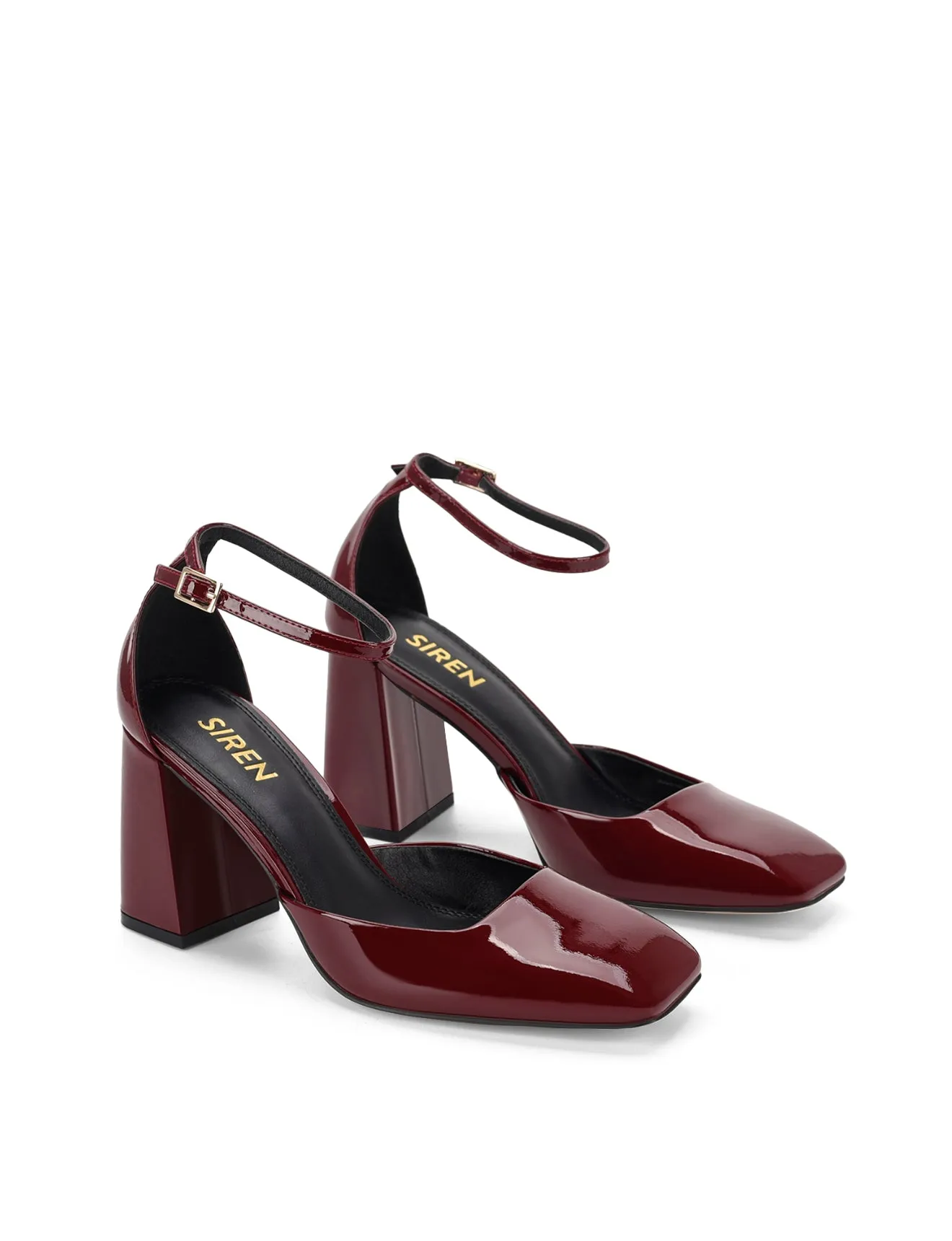 Travis Closed Toe Block Heels - Wine Patent Leather